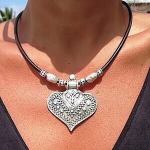 Boho Silver Statement Heart Necklace